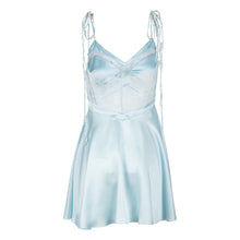 Blue Mist Mini Dress w/ Lace Panel & Beaded Tie Straps | Blue Mist