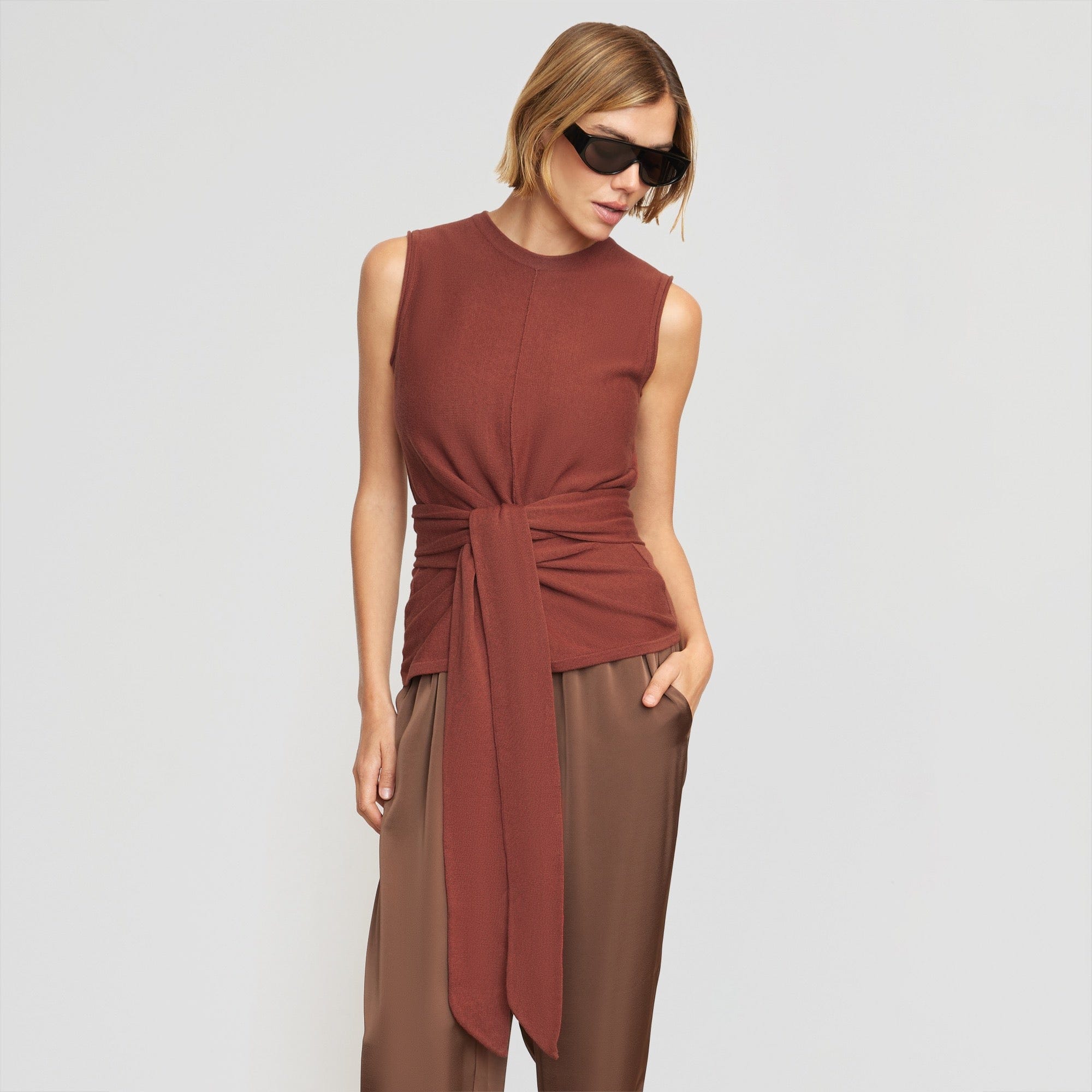 Rois Tie-Front Linen-Cotton Top | Sienna