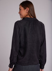 Round Hem Bishop Sleeve Shirt - Black