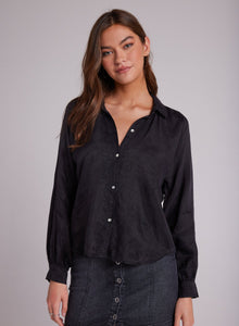 Round Hem Bishop Sleeve Shirt - Black