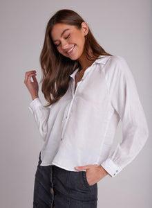 Round Hem Bishop Sleeve Shirt - White