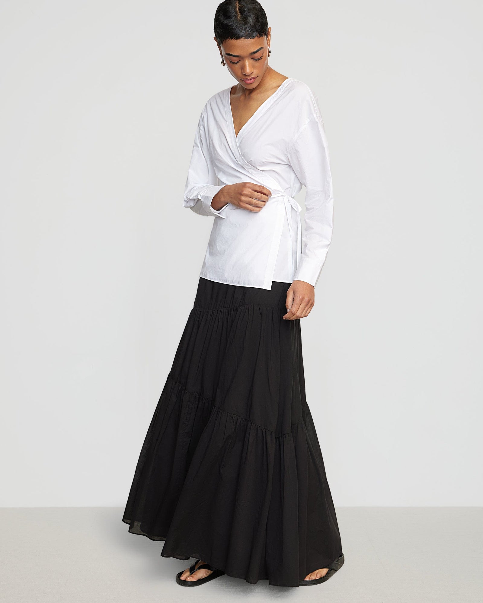 Simone | Runa Tiered Cotton Maxi Skirt in Size Small