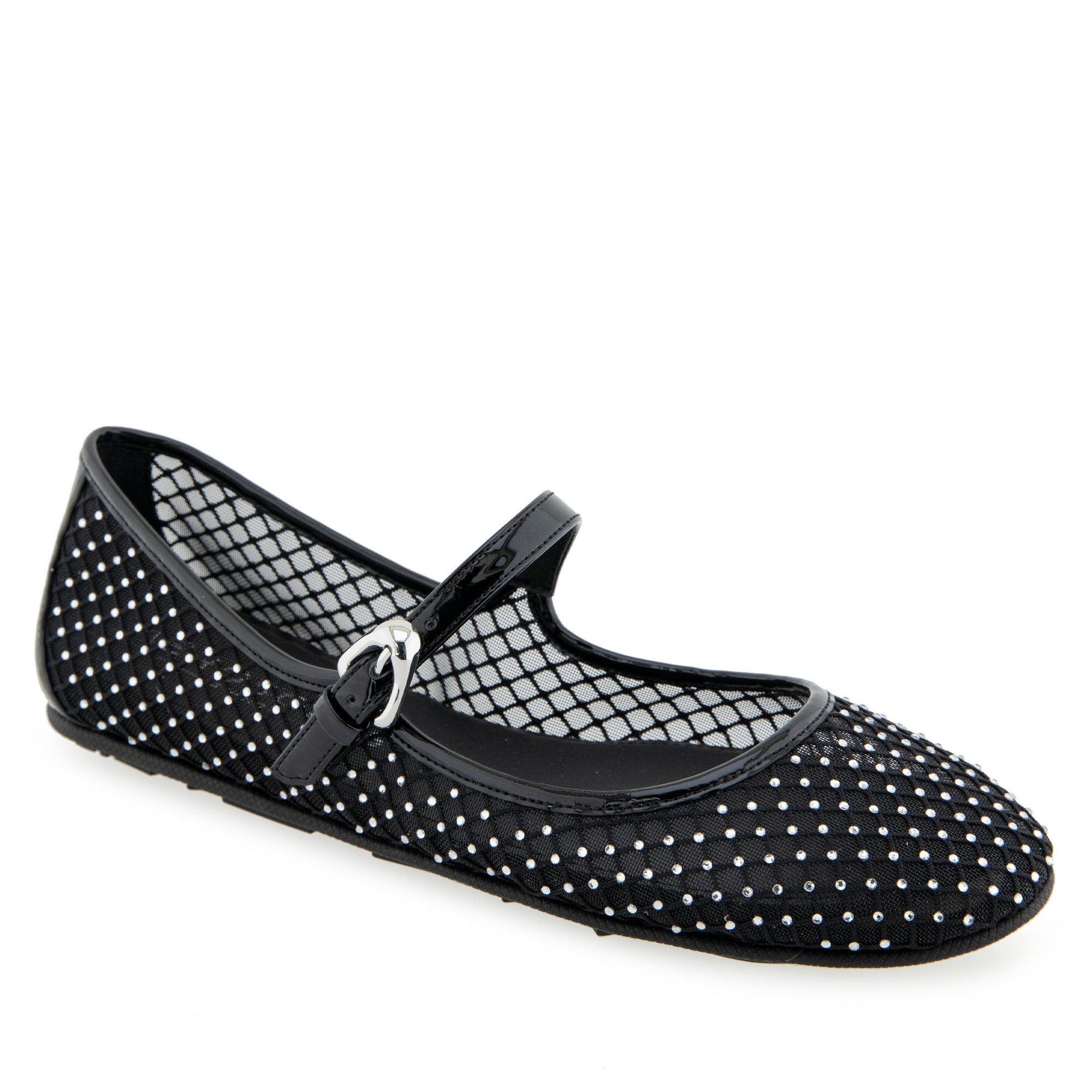 Peggy Casual Flat | Crystal/Black Mesh Fabric