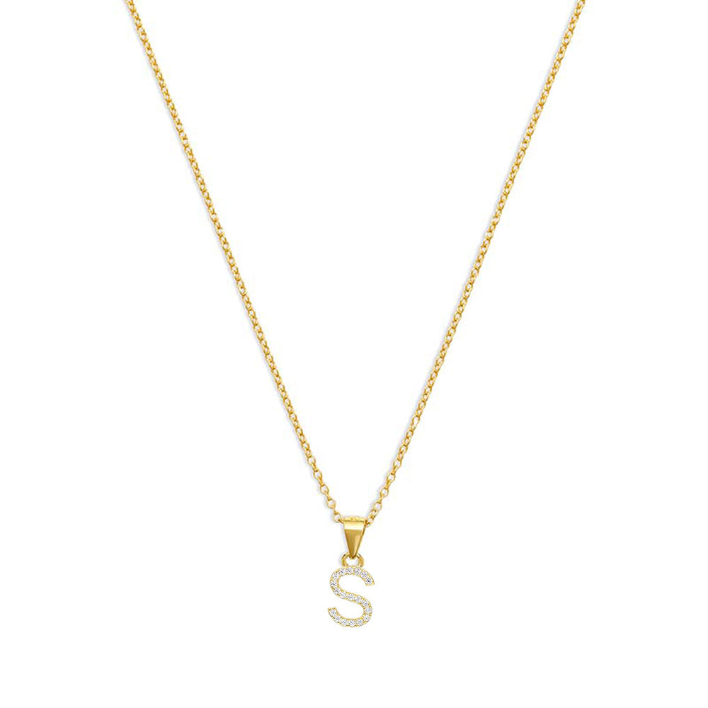 The Pave Single Block Initial Necklace | 18KT Gold Vermeil & Sterling Silver