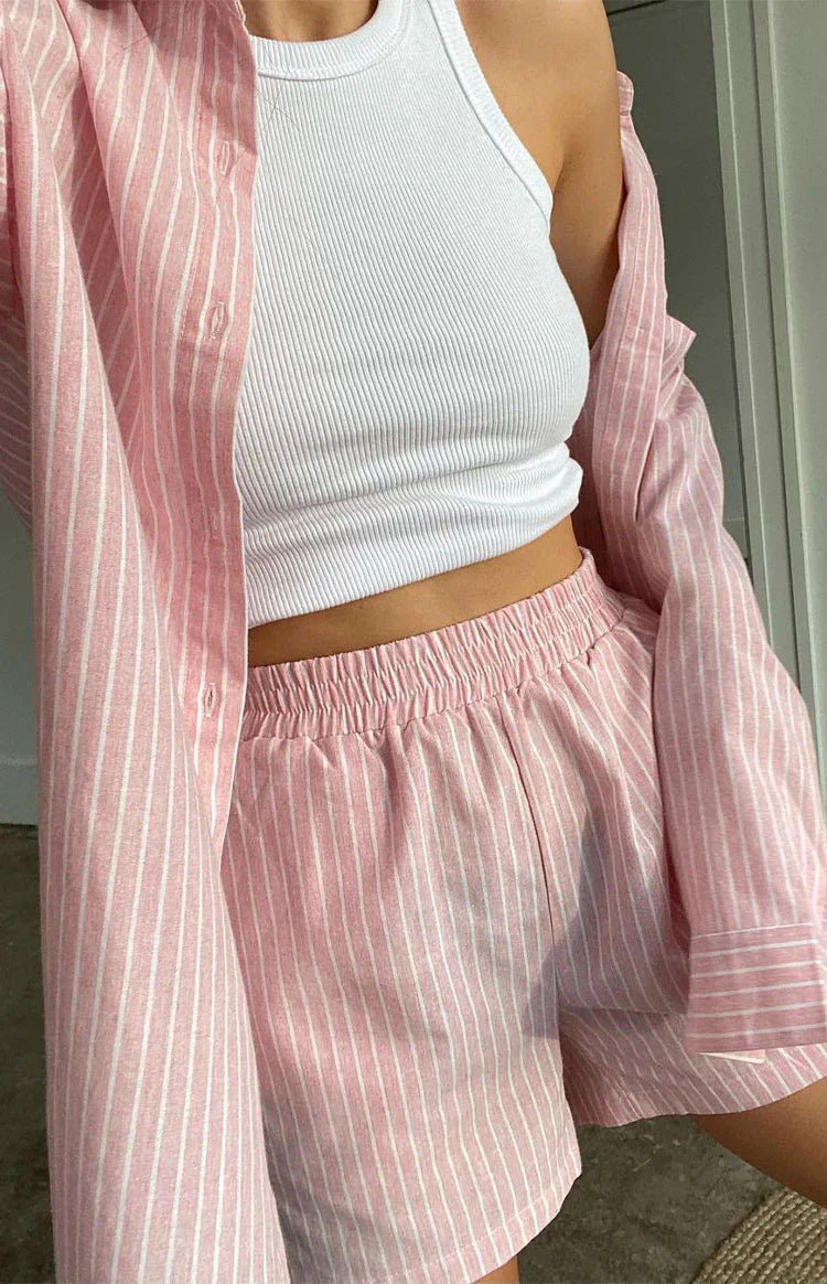 The Sarah Shorts | Pink Pinstripe