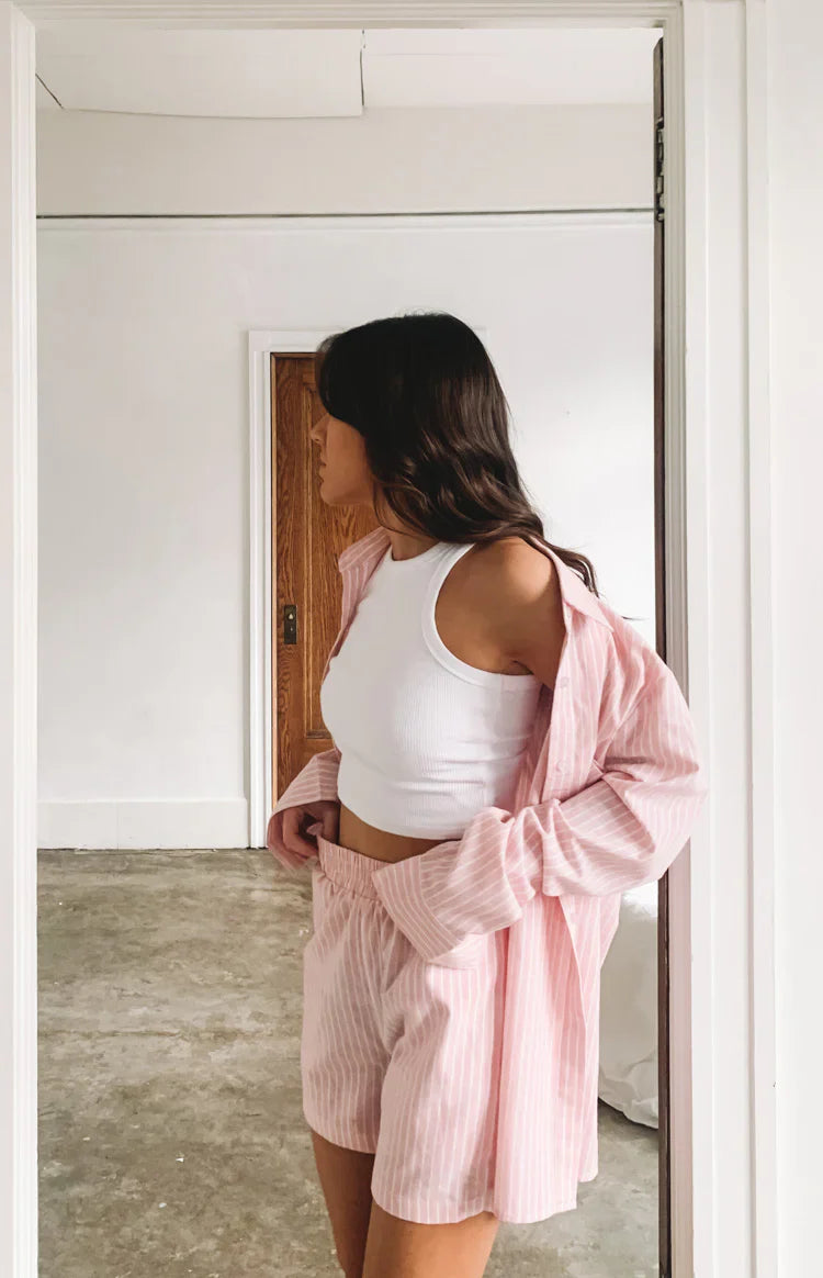 The Sarah Shorts | Pink Pinstripe