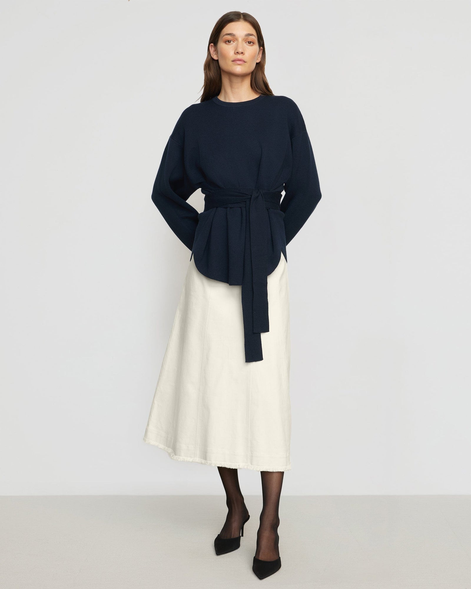 Renée | Saskia Front-Seam Cotton Twill Skirt in Size X-Small