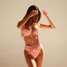 Elany Tie-Up Bikini Top | Shrimp Gingham