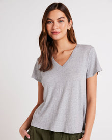 Side Slit V-Neck Tee | Heather Ash