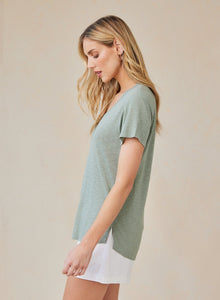 Side Slit V-Neck Tee | Olive Grove