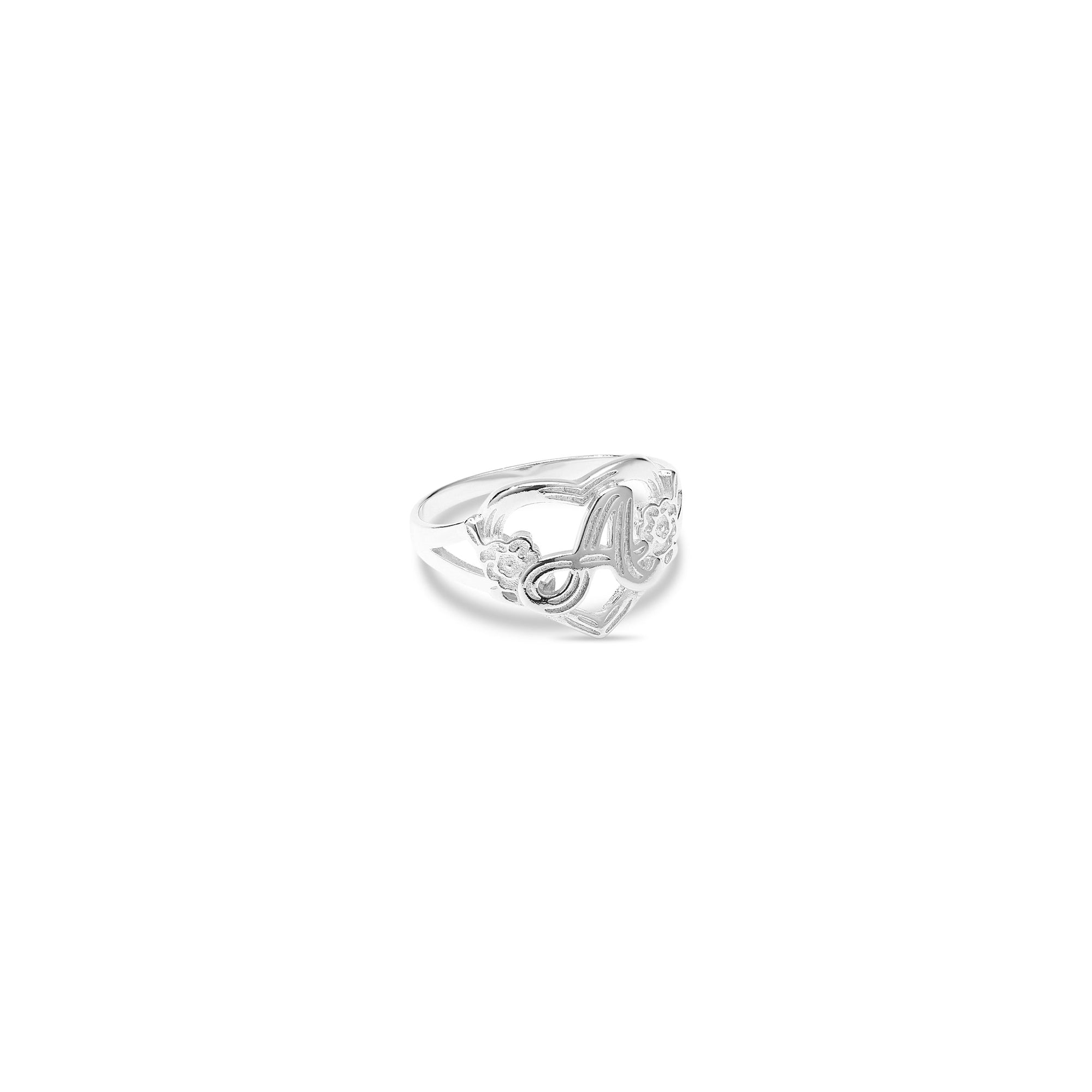 The Cutout Flower Heart Letter Ring | Sterling Silver | Size 8