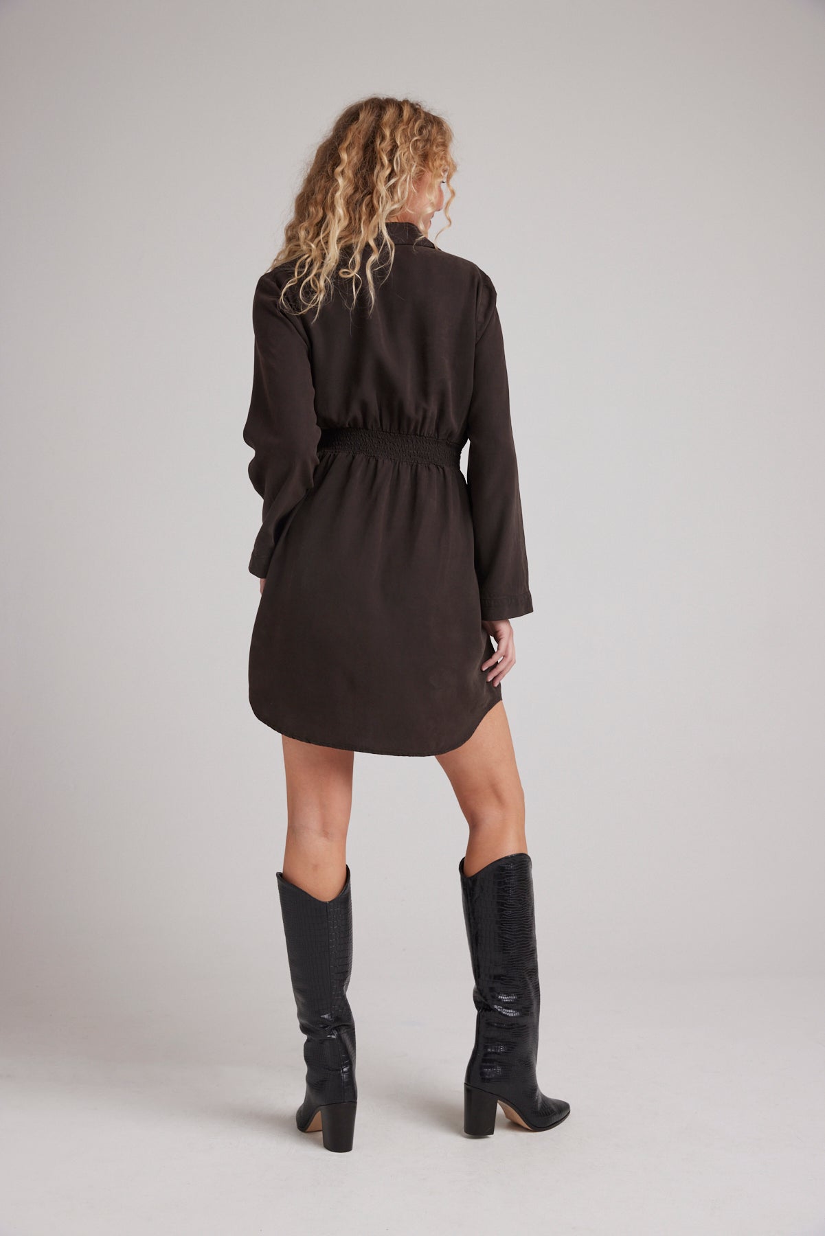 Mini Shirt Dress W/ Smocked Back - Quartz Brown