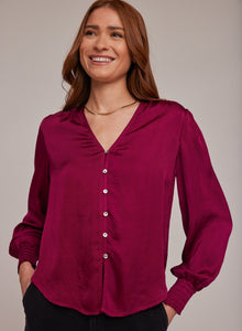 Smocked Cuff Button Down - Dark Fuchsia