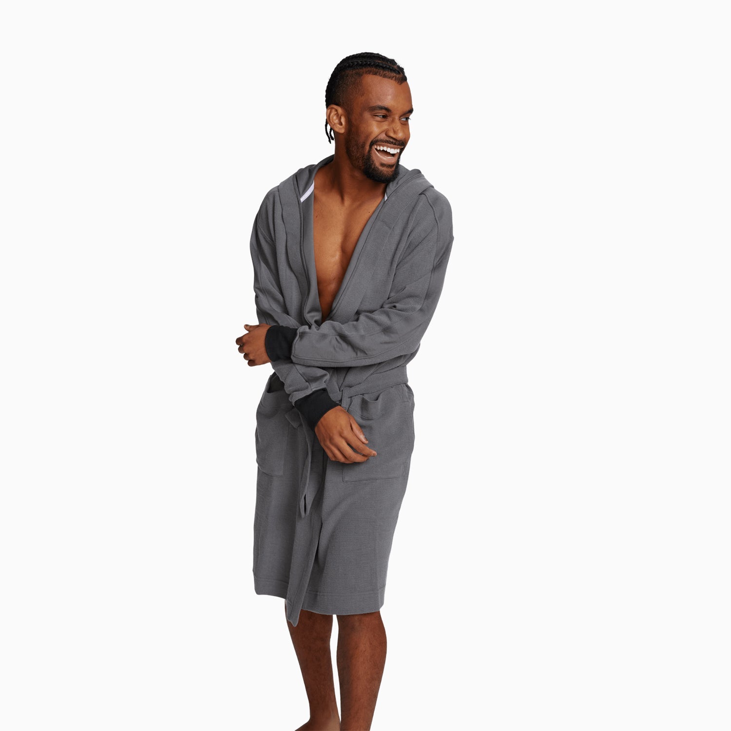 Modal Waffle Spa Robe | Gray/Black