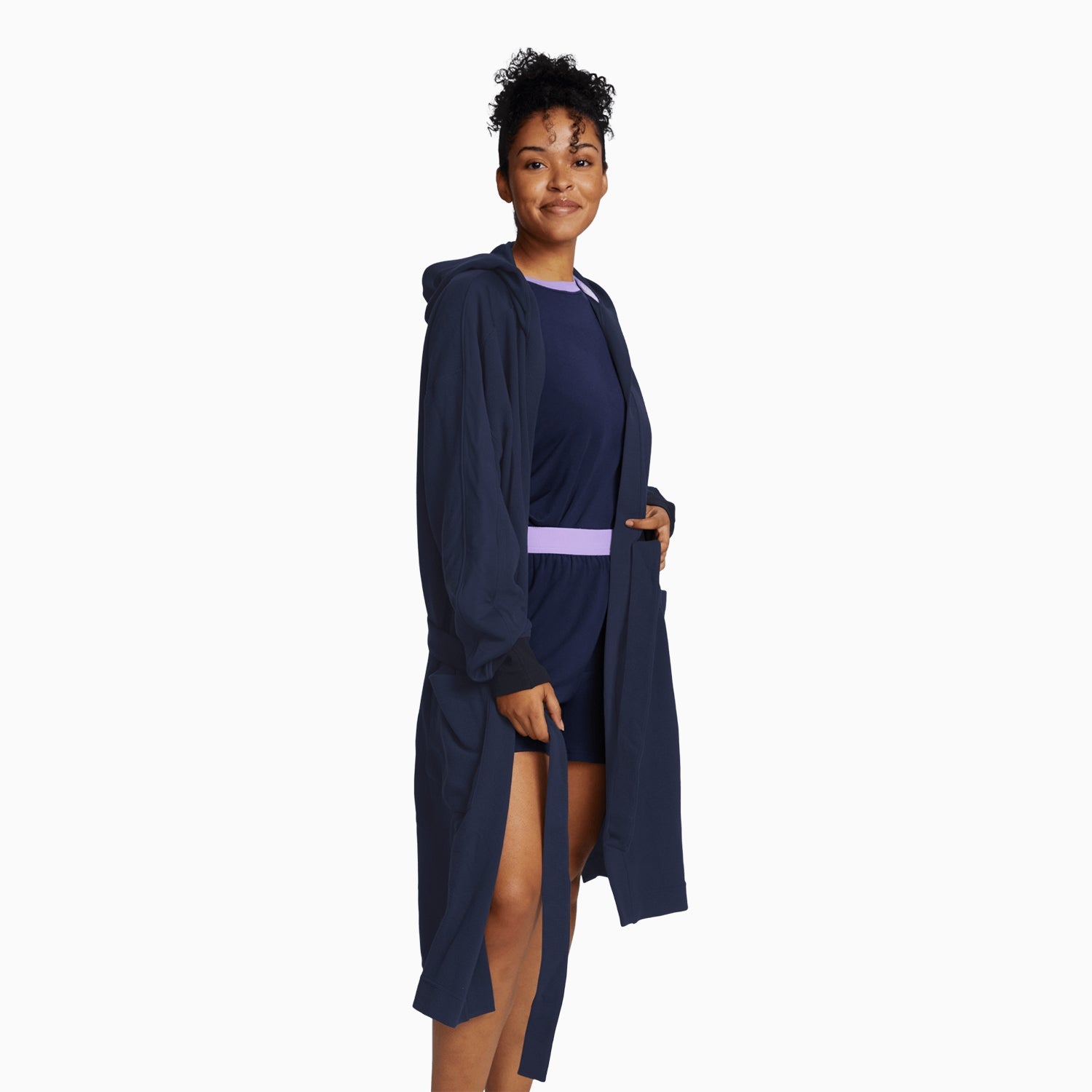 Waffle-Knit Spa Robe | Navy/Black