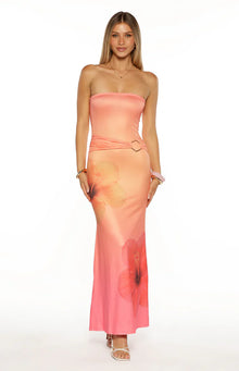Summa Ombre Hibiscus Strapless Maxi Dress | Pink
