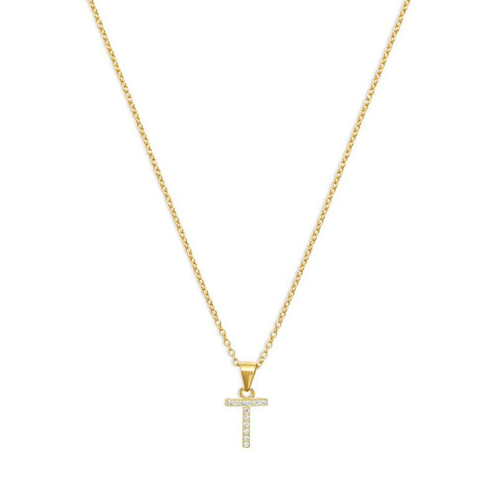 The Pave Single Block Initial Necklace | 18KT Gold Vermeil & Sterling Silver