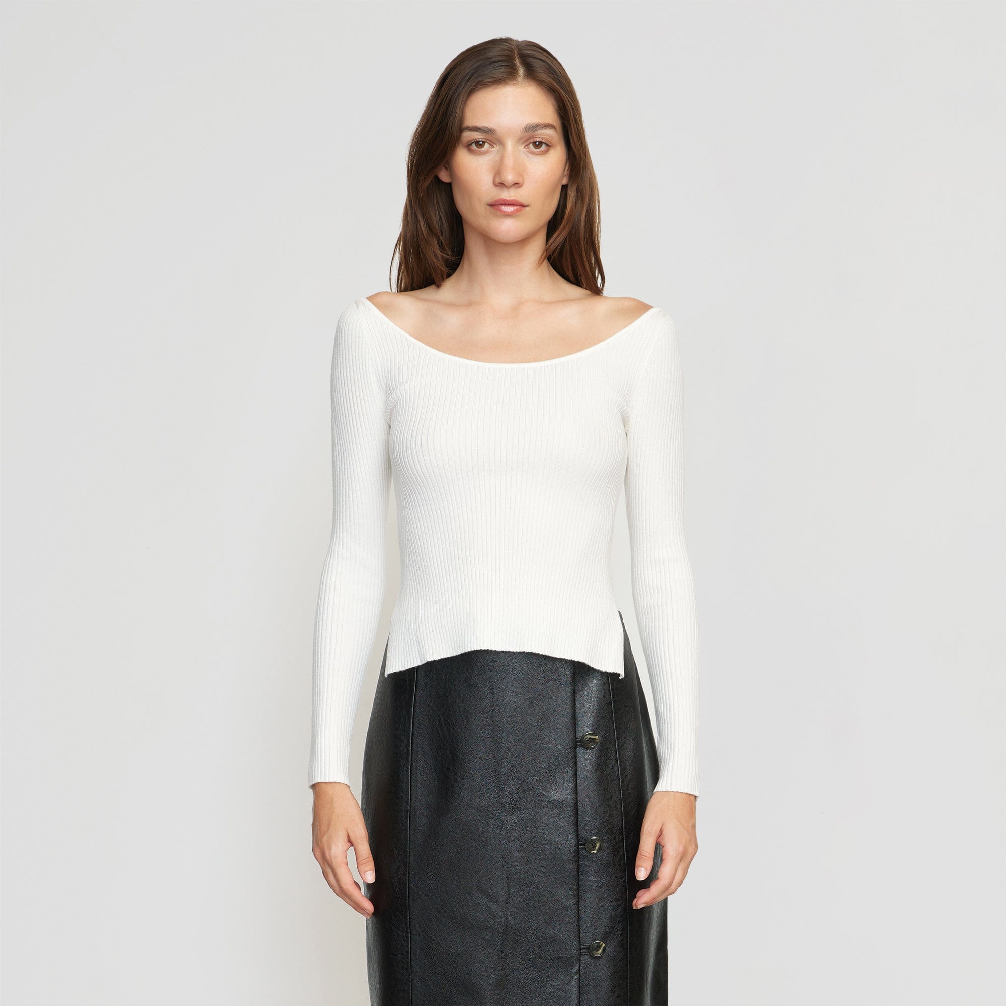 Thais Off-Shoulder Ribbed Sweater | White