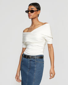 Simone | Thalia Ruched Off-Shoulder Tee in Size Small