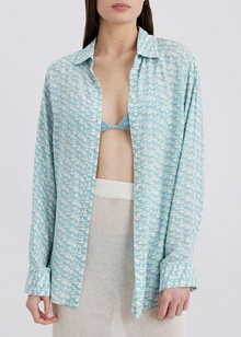 Womens | Delmore Button Down Shirt | Horse Print/Hazy Blue