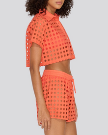 Womens | Eyelet Cropped Cabana Shirt | Hot Coral