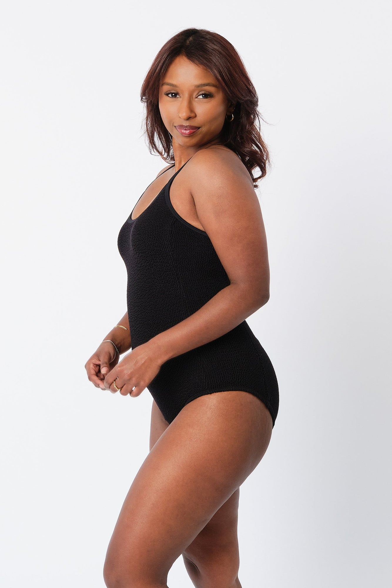 UNE PIECE-Crinkle Cut Scoop Maillot One Piece BLACK