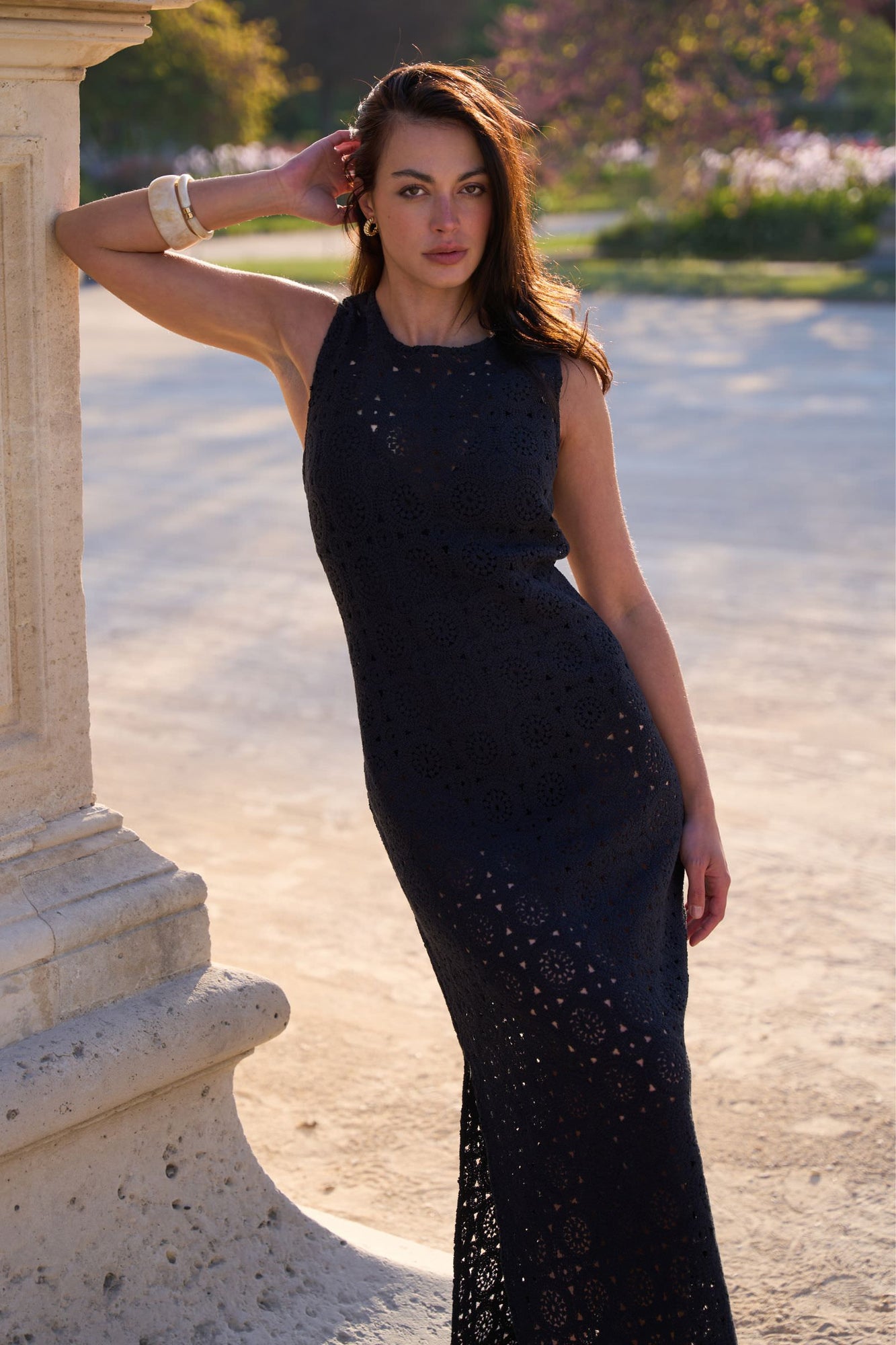 UNE PIECE-Crochet Dress BLACK