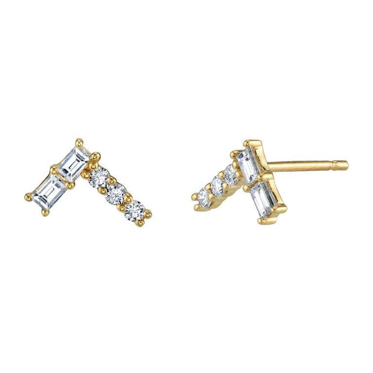 Women | White Diamond Skip A Beat Studs | 14k Yellow Gold