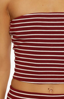 Vaeda Strapless Tube Top | Burgundy Stripe