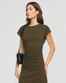 Renée | Vela Contrast-Stitch Ruched-Waist Dress in Size Extra Small