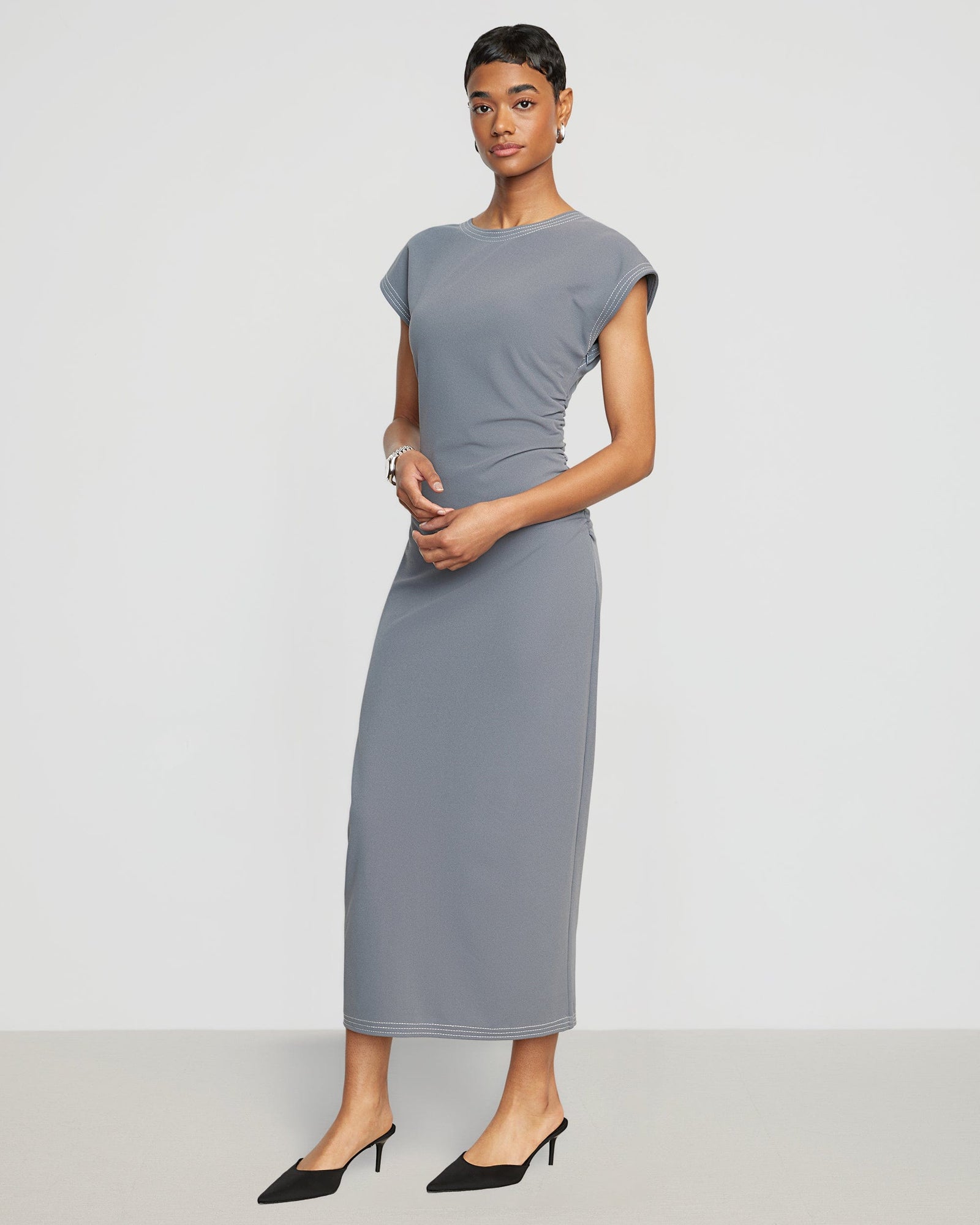 Simone | Vela Ruched-Waist Dress in Size Small