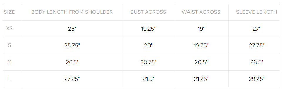 Product size guide