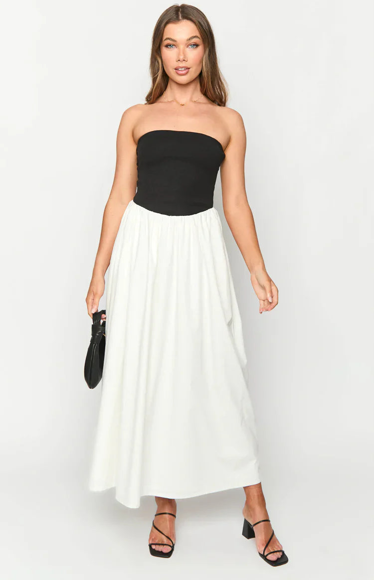 Wakerley Contrast Strapless Maxi Dress | Black