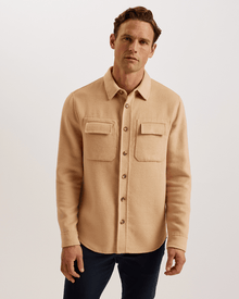 Men | Long Sleeve Splittable Wool Shirt | Pale Brown