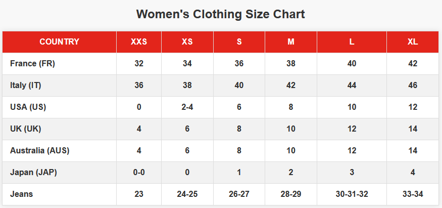 Product size guide