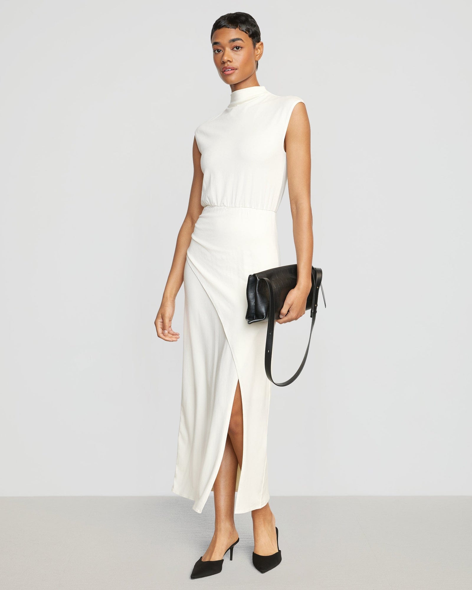 Simone | Yimei Mock-Neck Side-Slit Dress in Size Small