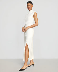 Simone | Yimei Mock-Neck Side-Slit Dress in Size Small