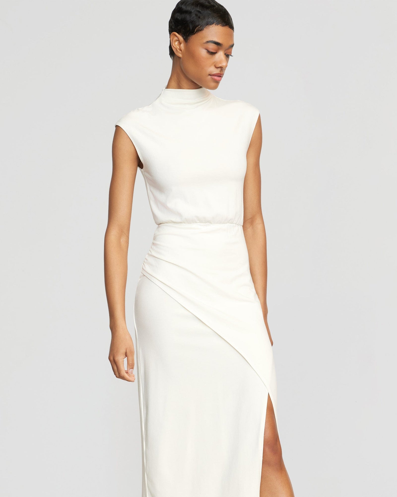 Simone | Yimei Mock-Neck Side-Slit Dress in Size Small