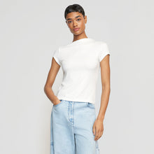 Zaya Ribbed Asymmetric-Neck Tee | Cream