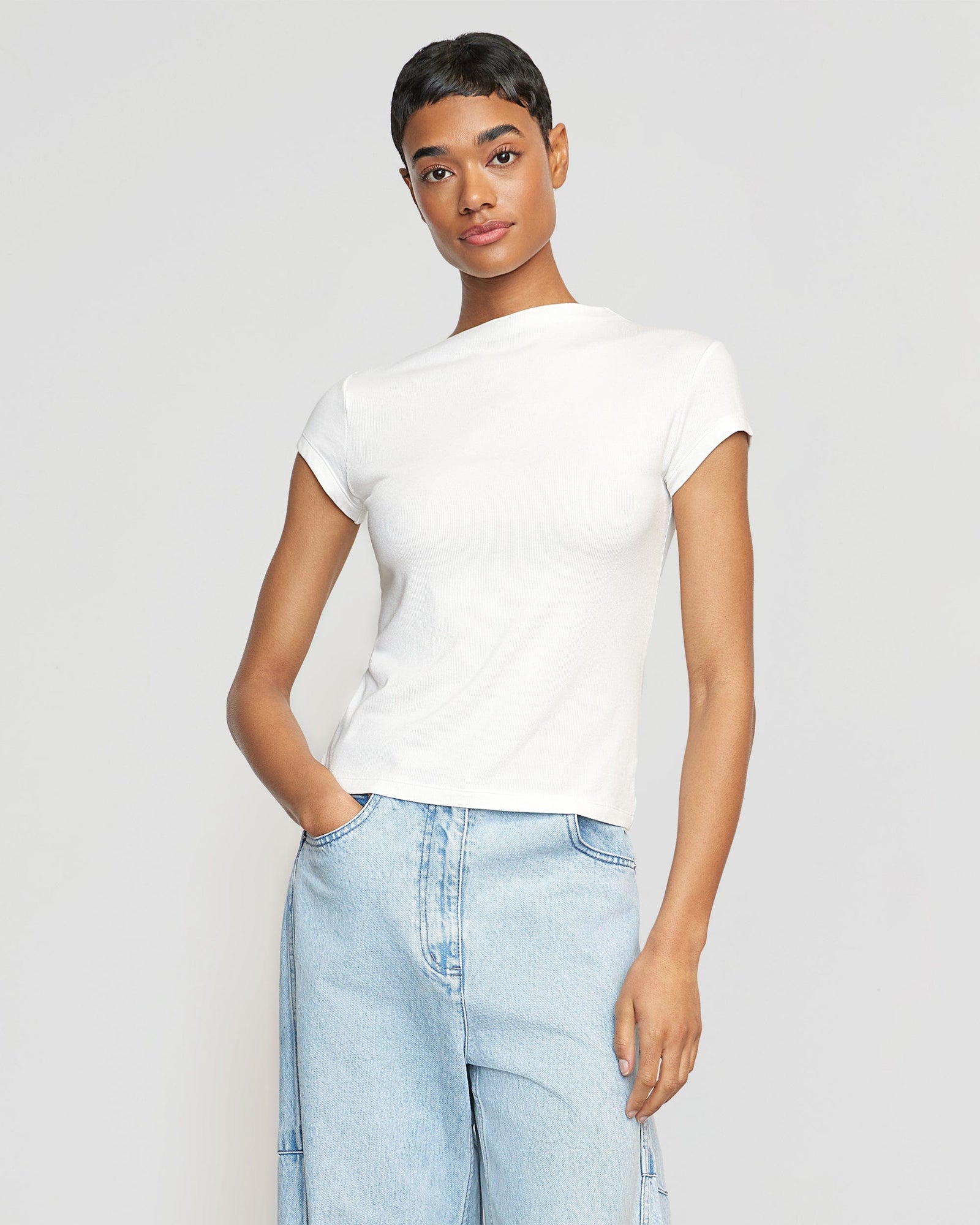 Simone | Zaya Ribbed Cap-Sleeve Tee in Size Small