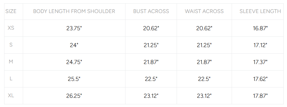 Product size guide